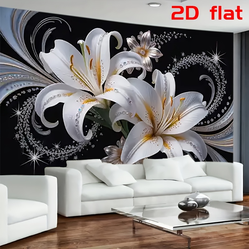 Home Cinema Wall - Tapeçaria floral luxuosa de lírios brancos,